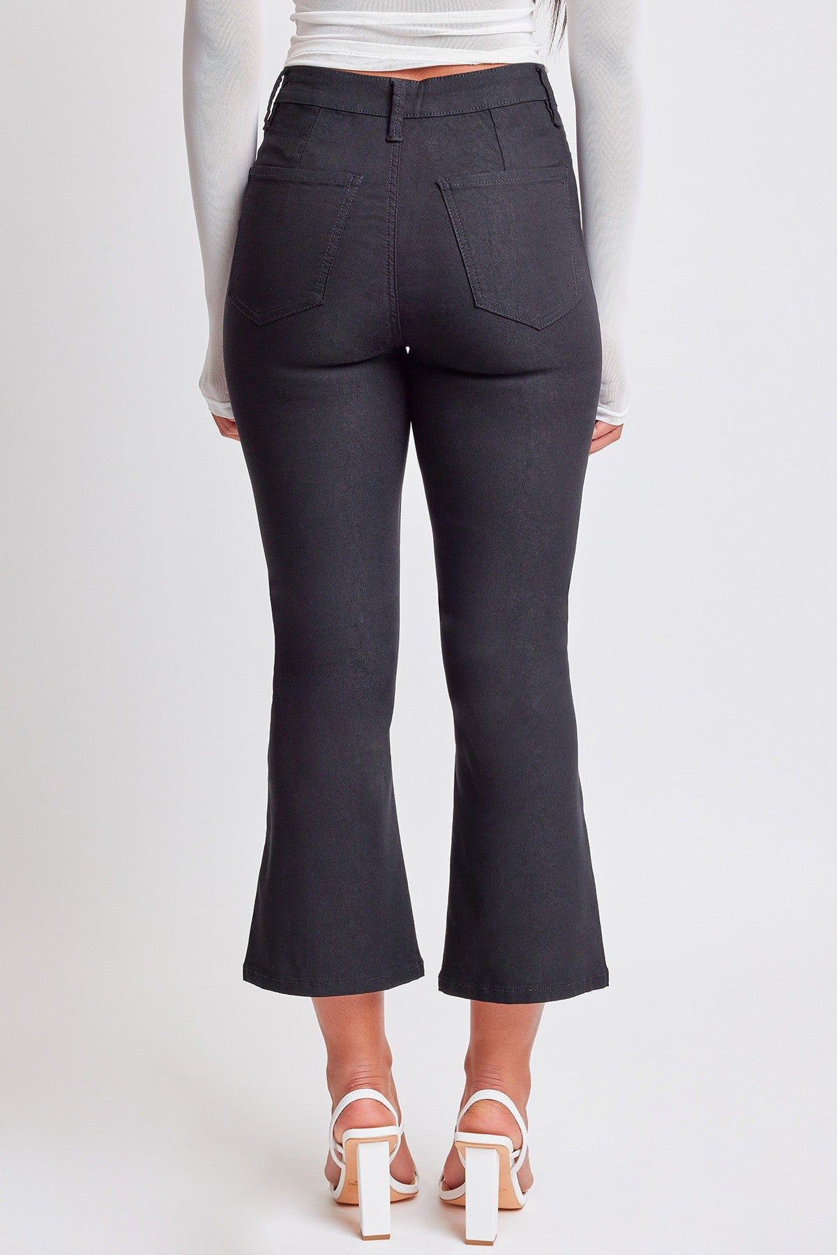 Black Hyperstretch Cropped Kick Flare Pants