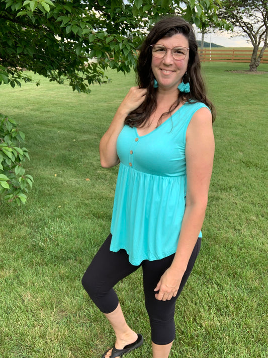 Turquoise Babydoll Button Tank