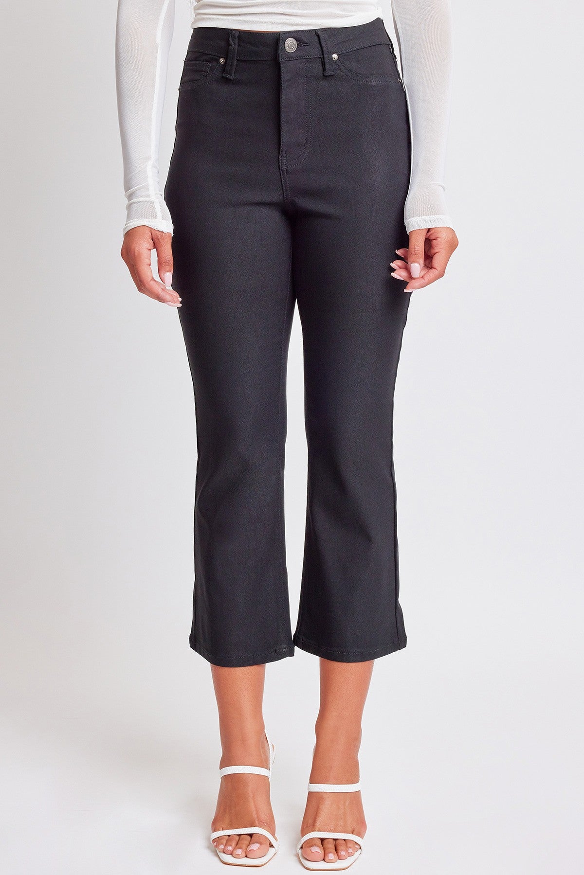 Black Hyperstretch Cropped Kick Flare Pants