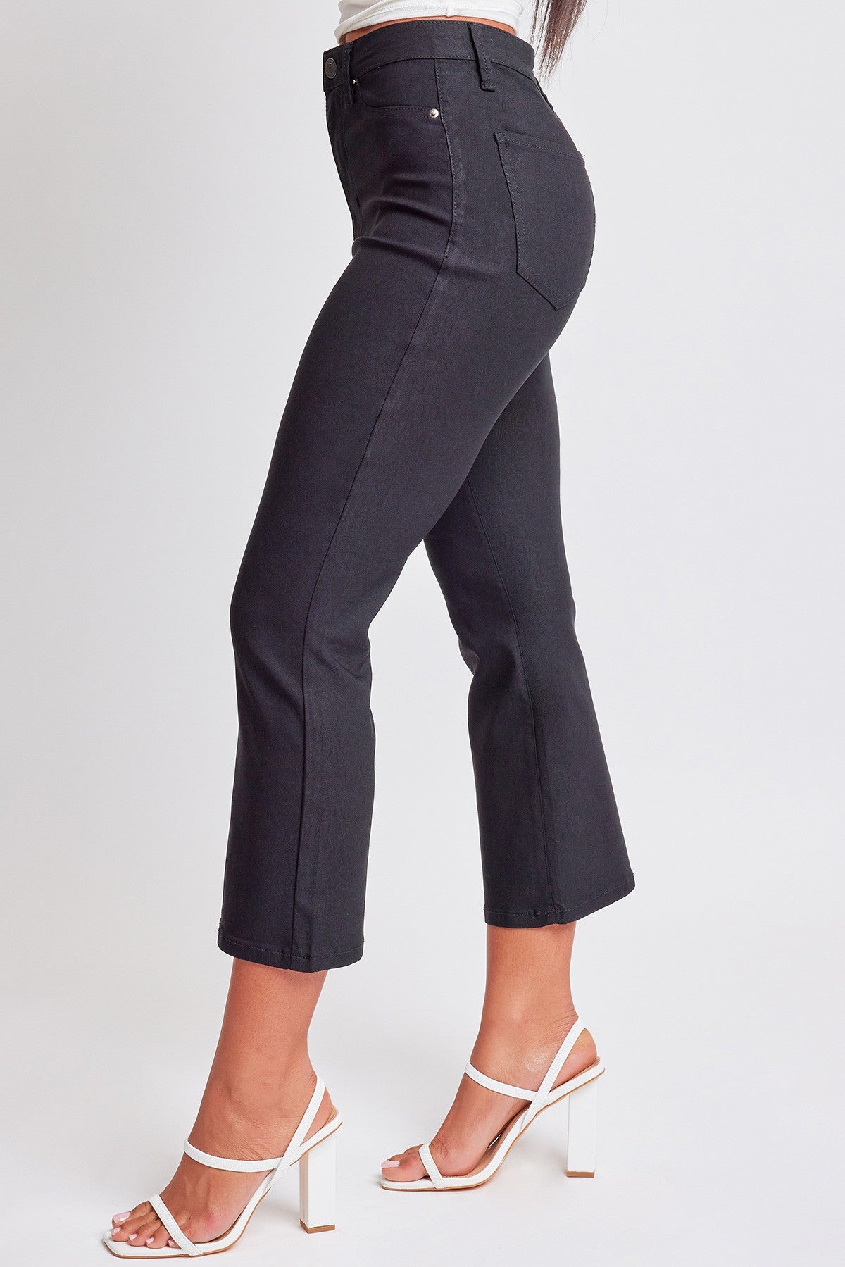 Black Hyperstretch Cropped Kick Flare Pants