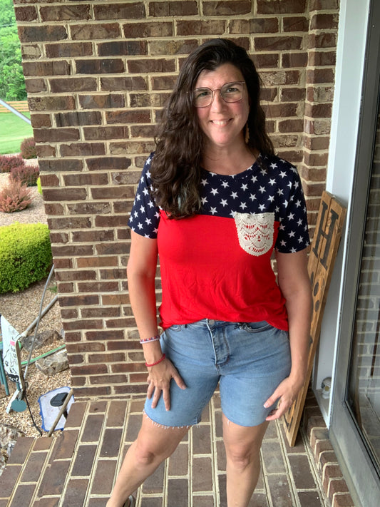 Americana Top w/ Lace Pockets